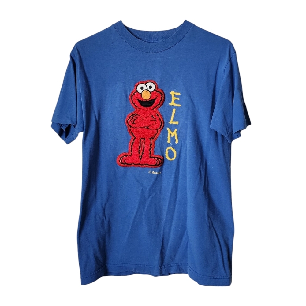 90s Nostalgia Furry Patch Embroidered single stitch tee shirt‎ blue Kidcore